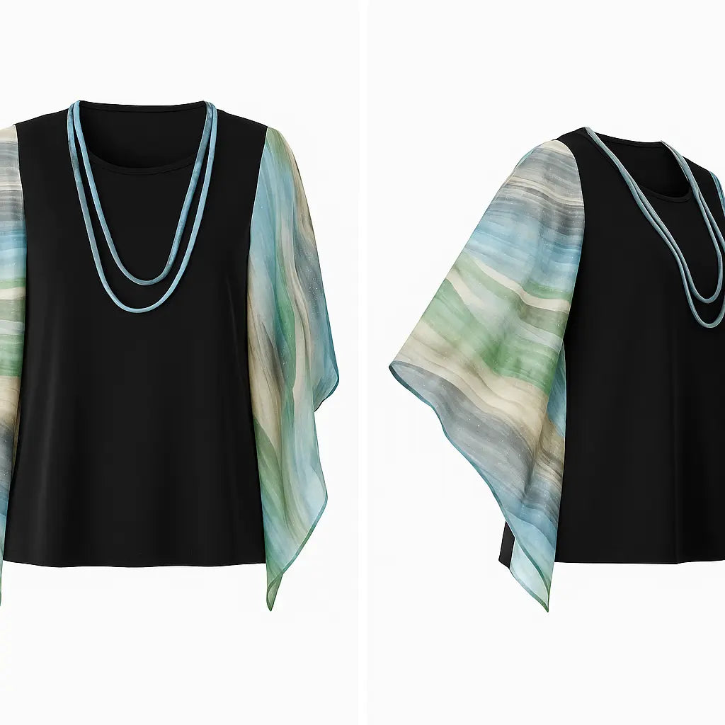 Completo con blusa con maniche volant stampate e pantaloni a gamba dritta DORABELLA