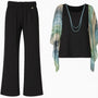 Completo con blusa con maniche volant stampate e pantaloni a gamba dritta DORABELLA