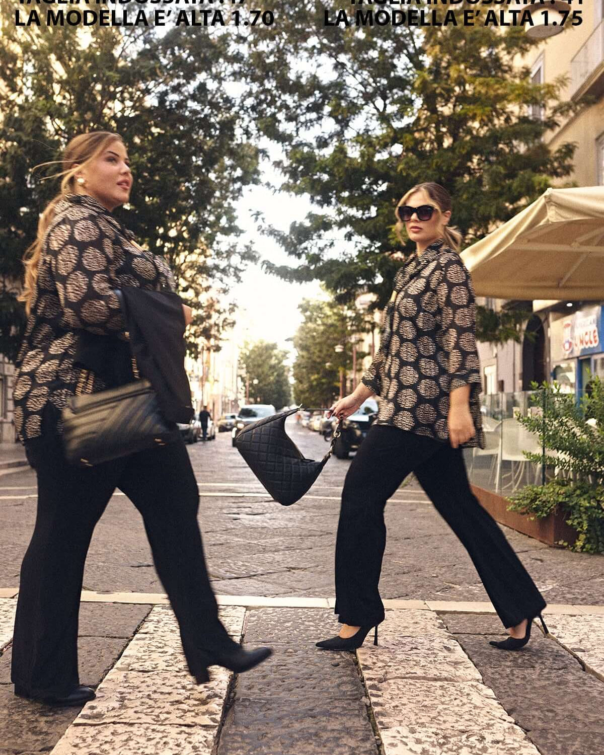 Completo con blusa fantasia e flare pants NERO DORABELLA PIU'