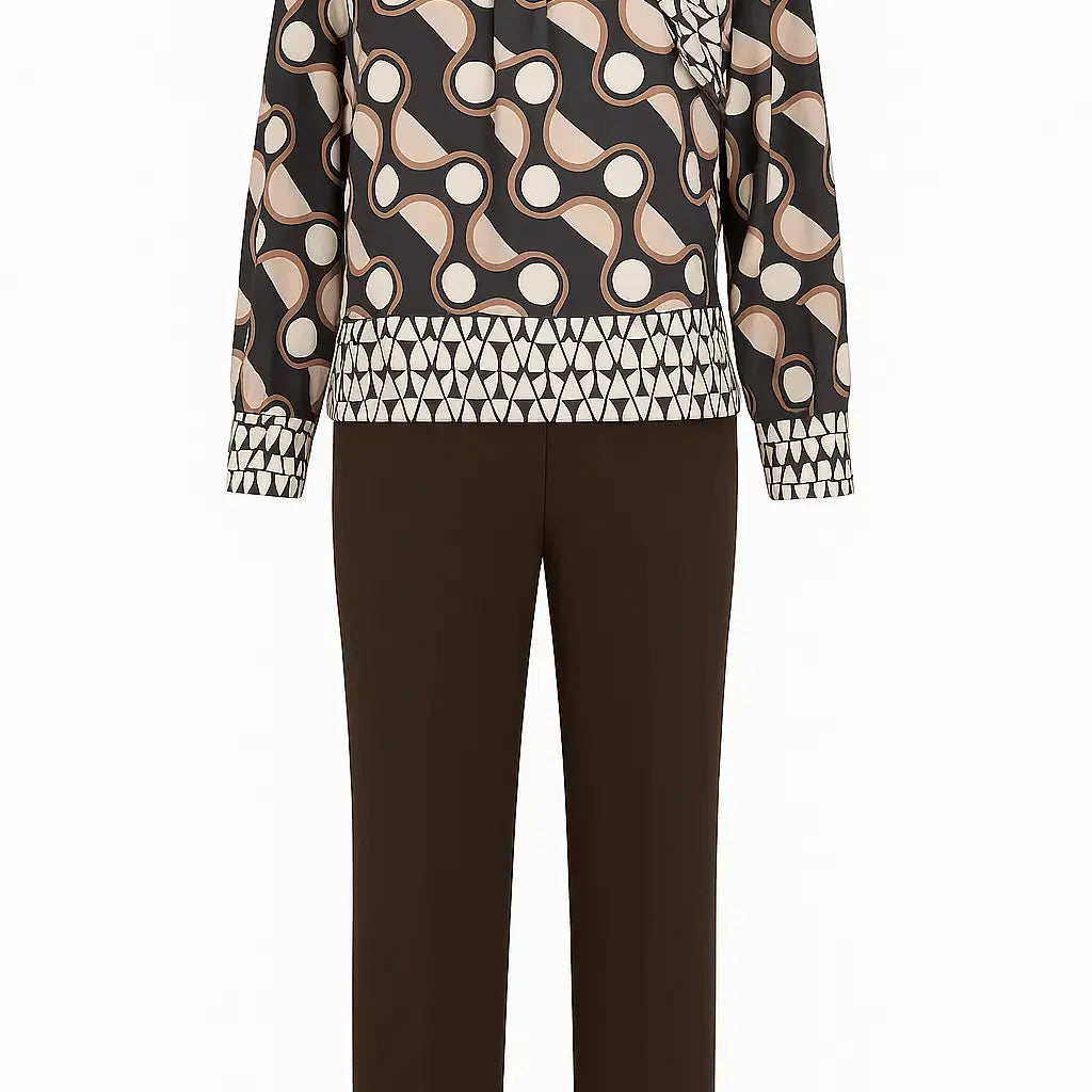 Completo con blusa fantasia e pantalone in tinta unita DORABELLA PIU'