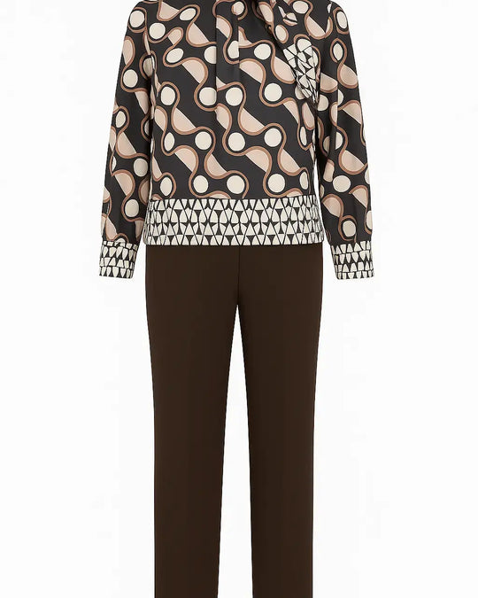 Completo con blusa fantasia e pantalone in tinta unita DORABELLA PIU'
