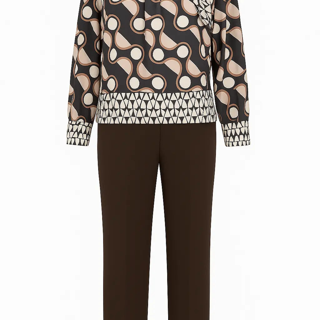 Completo con blusa fantasia e pantalone in tinta unita DORABELLA PIU'