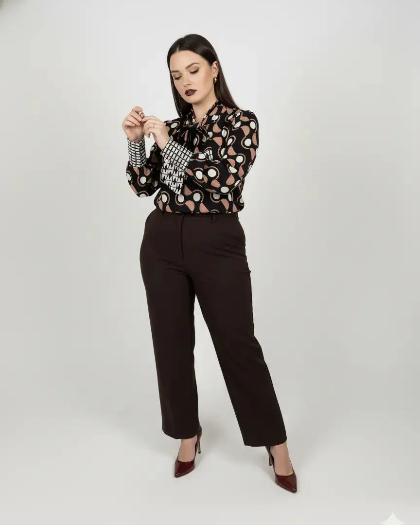 Completo con blusa fantasia e pantalone in tinta unita DORABELLA PIU'