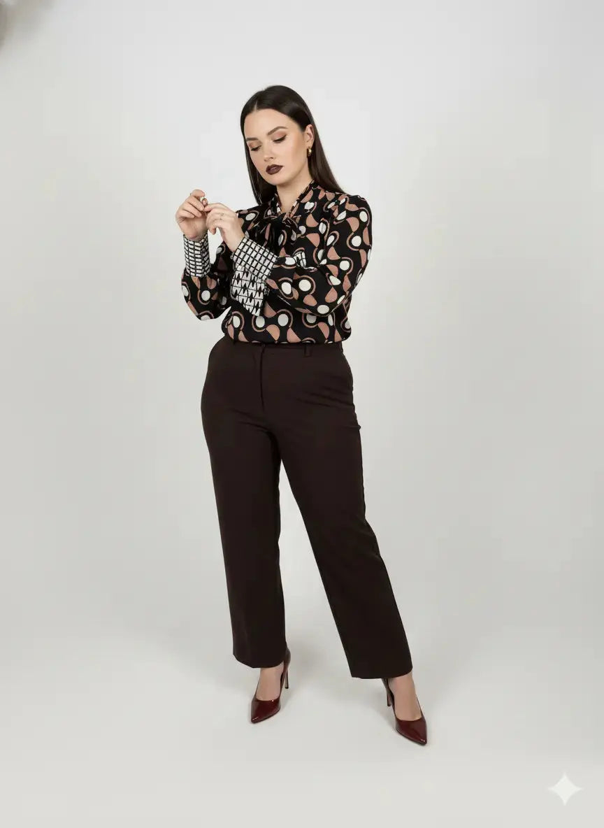 Completo con blusa fantasia e pantalone in tinta unita DORABELLA PIU'