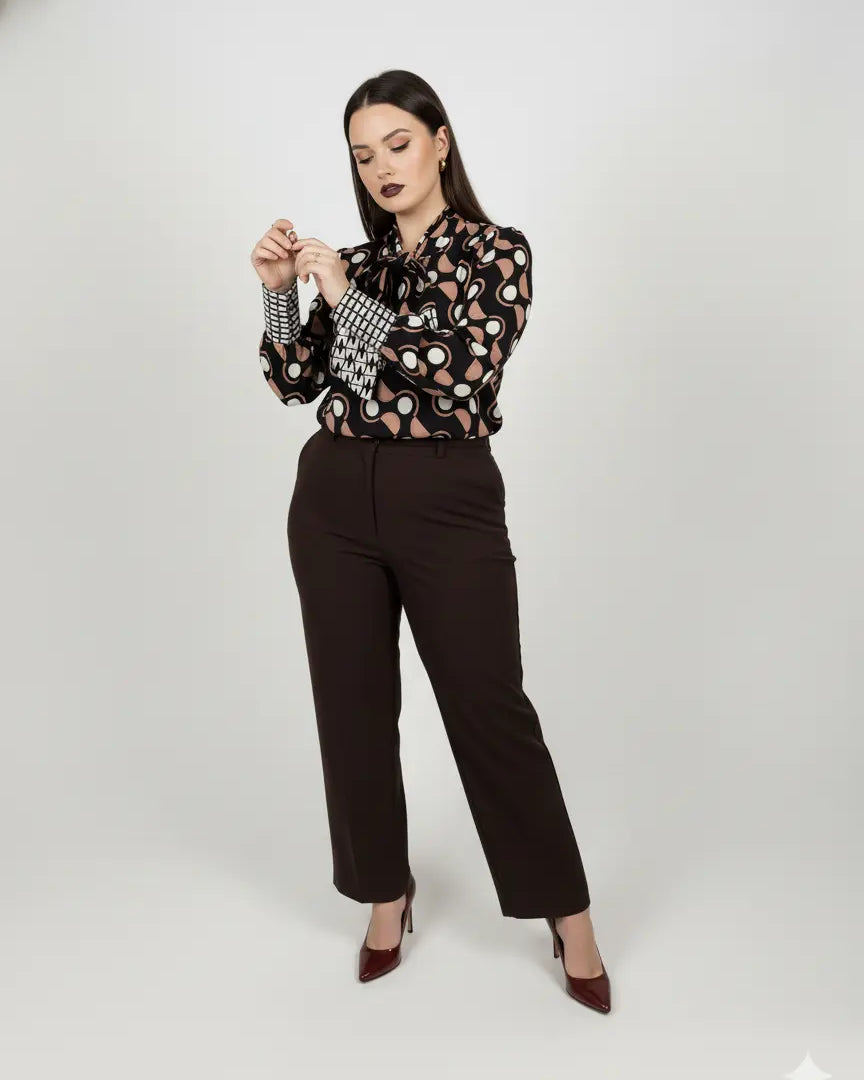 Completo con blusa fantasia e pantalone in tinta unita DORABELLA PIU'