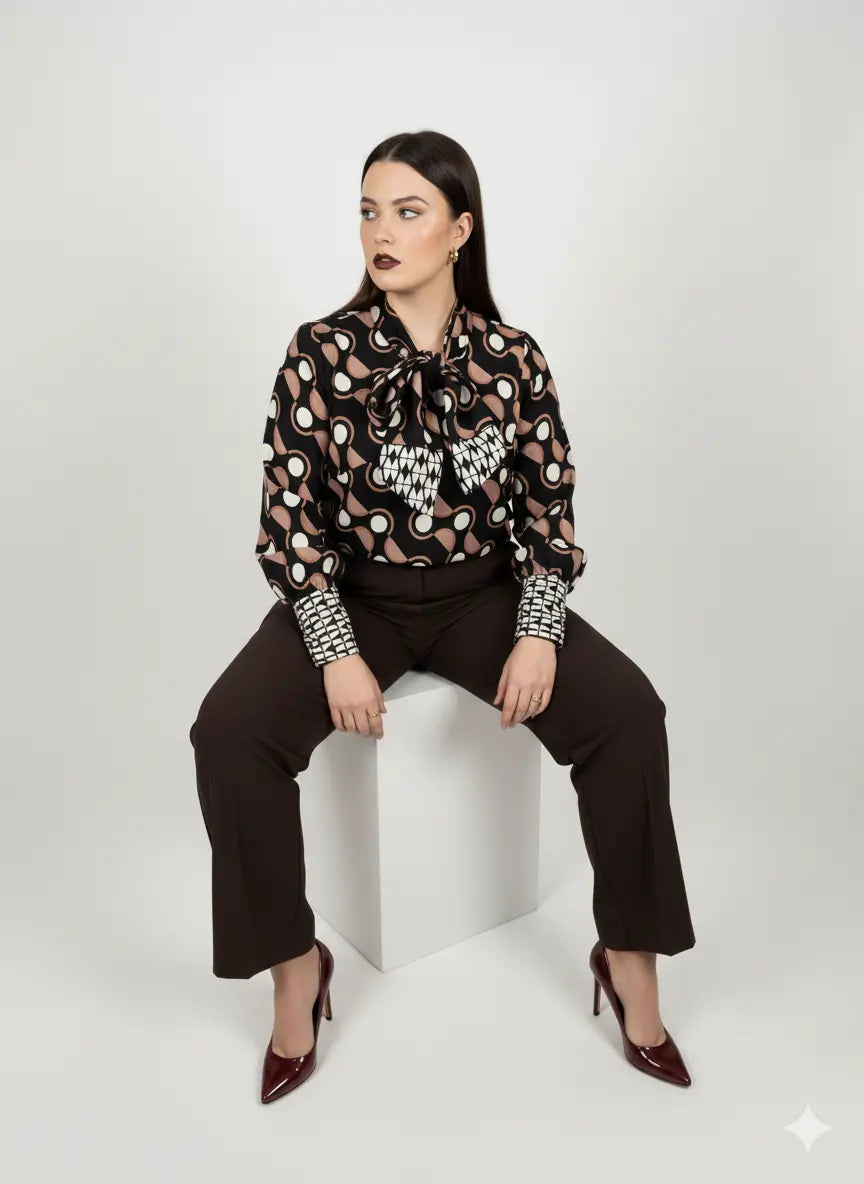 Completo con blusa fantasia e pantalone in tinta unita DORABELLA PIU'