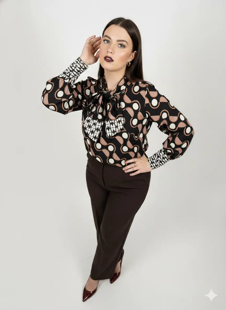 Completo con blusa fantasia e pantalone in tinta unita DORABELLA PIU'