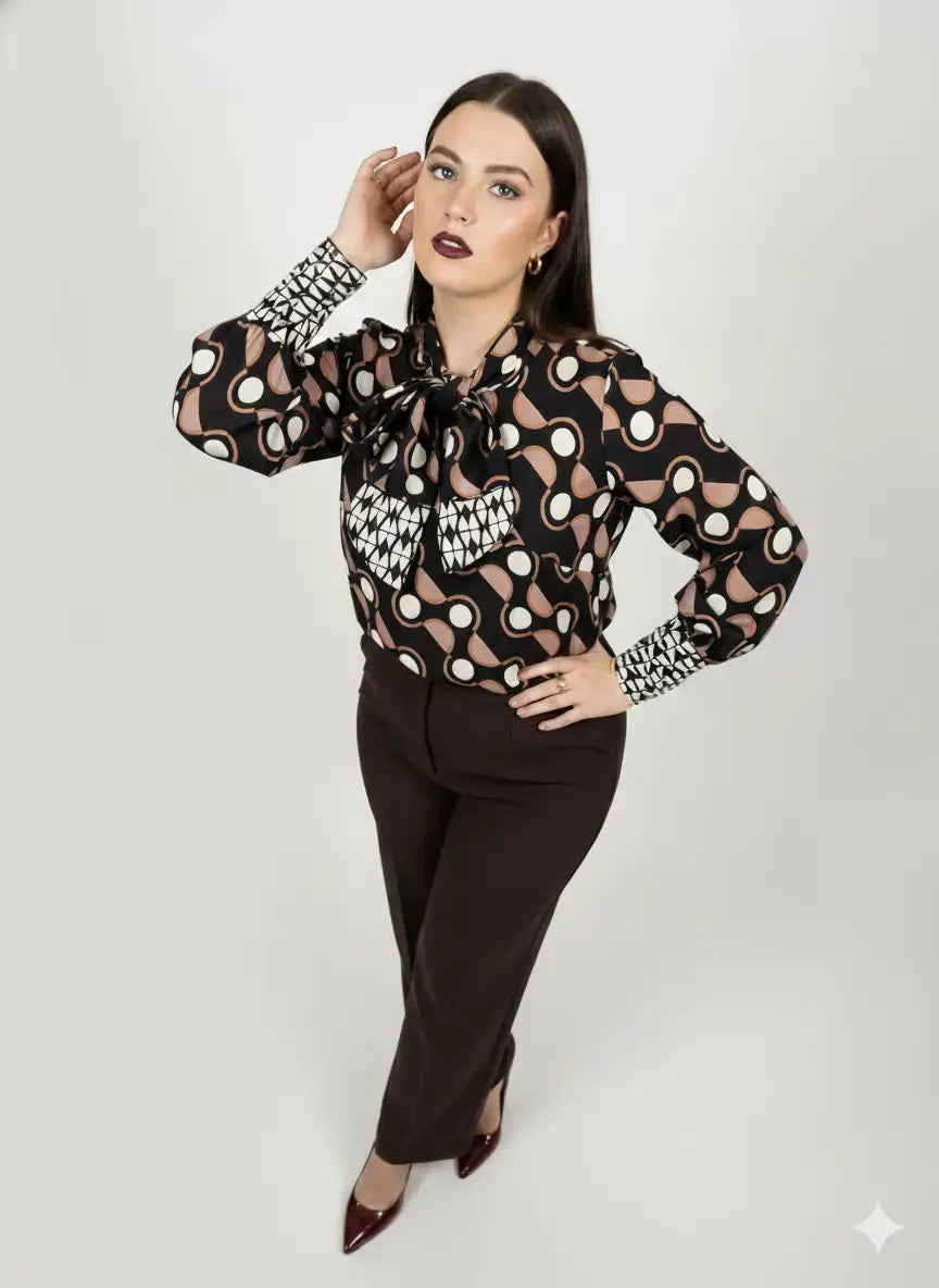 Completo con blusa fantasia e pantalone in tinta unita DORABELLA PIU'