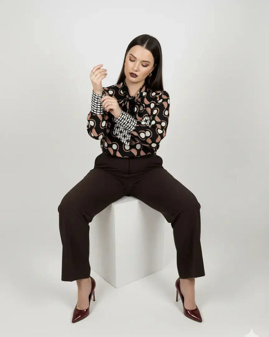 Completo con blusa fantasia e pantalone in tinta unita DORABELLA PIU'