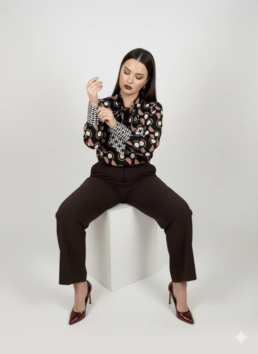 Completo con blusa fantasia e pantalone in tinta unita DORABELLA PIU'