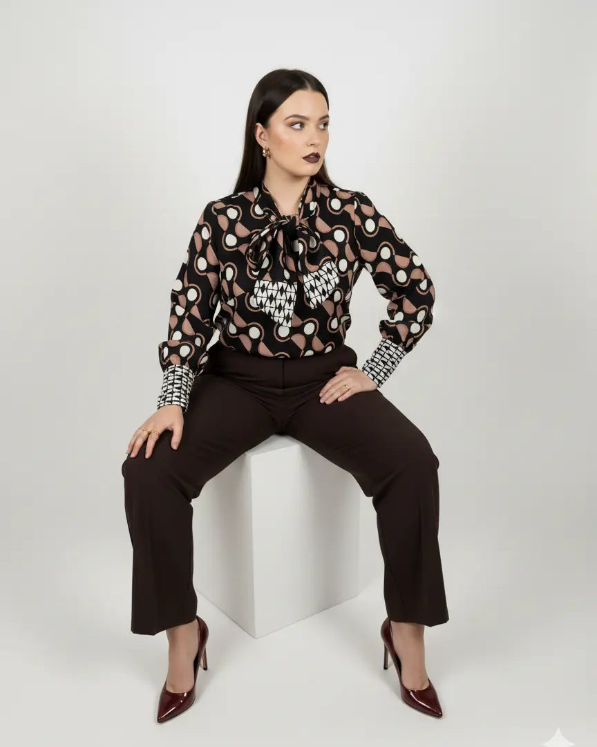 Completo con blusa fantasia e pantalone in tinta unita DORABELLA PIU'