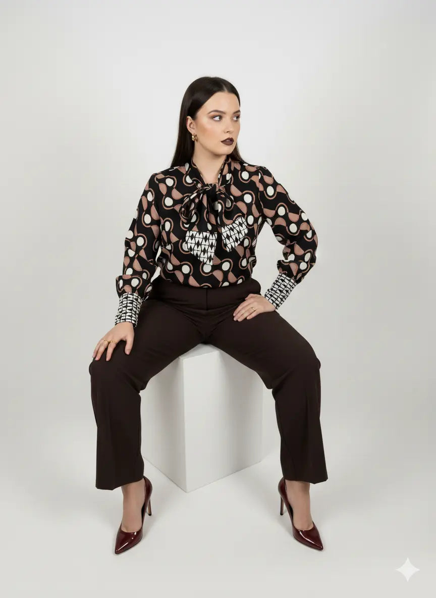 Completo con blusa fantasia e pantalone in tinta unita DORABELLA PIU'