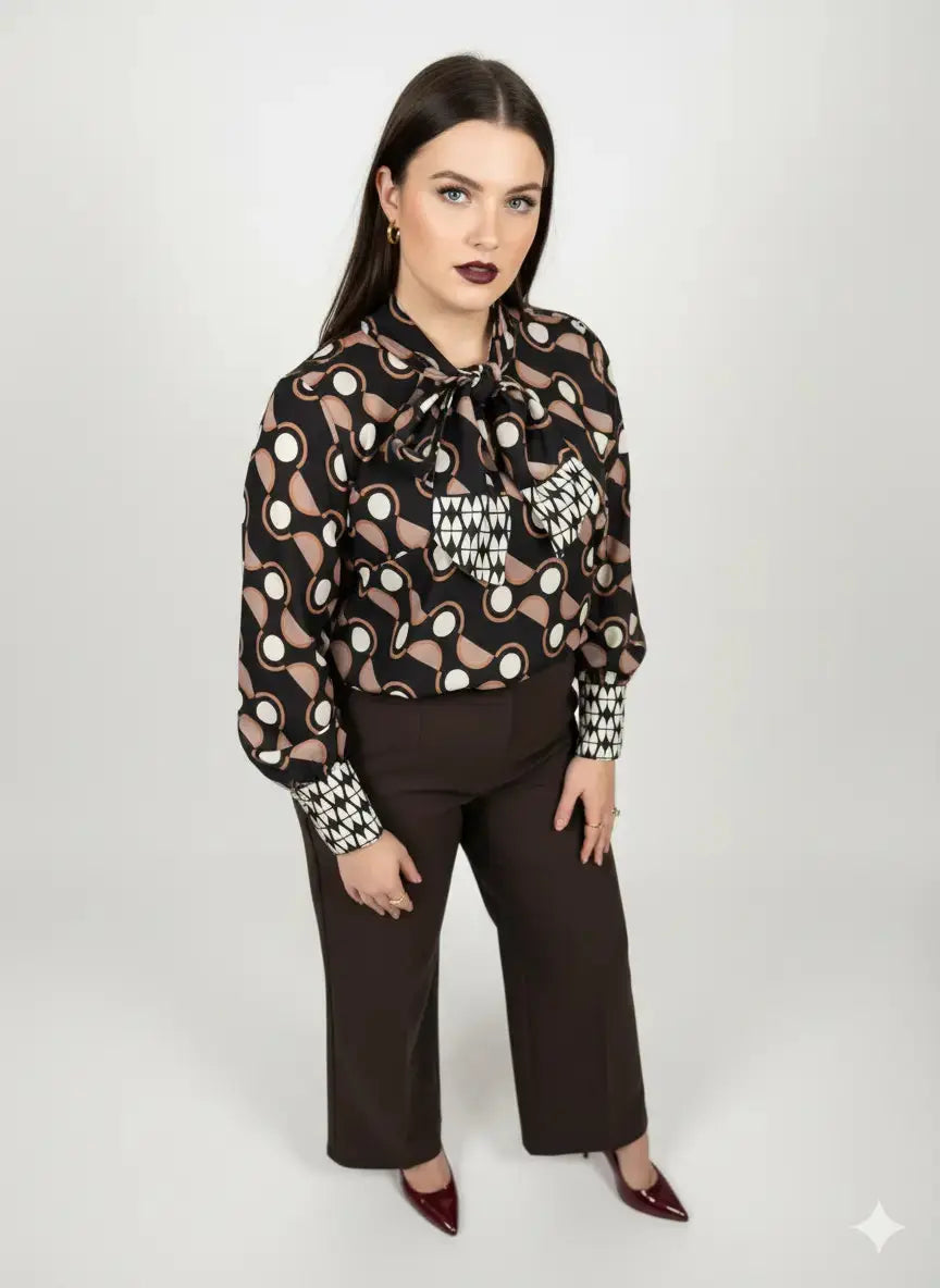 Completo con blusa fantasia e pantalone in tinta unita DORABELLA PIU'