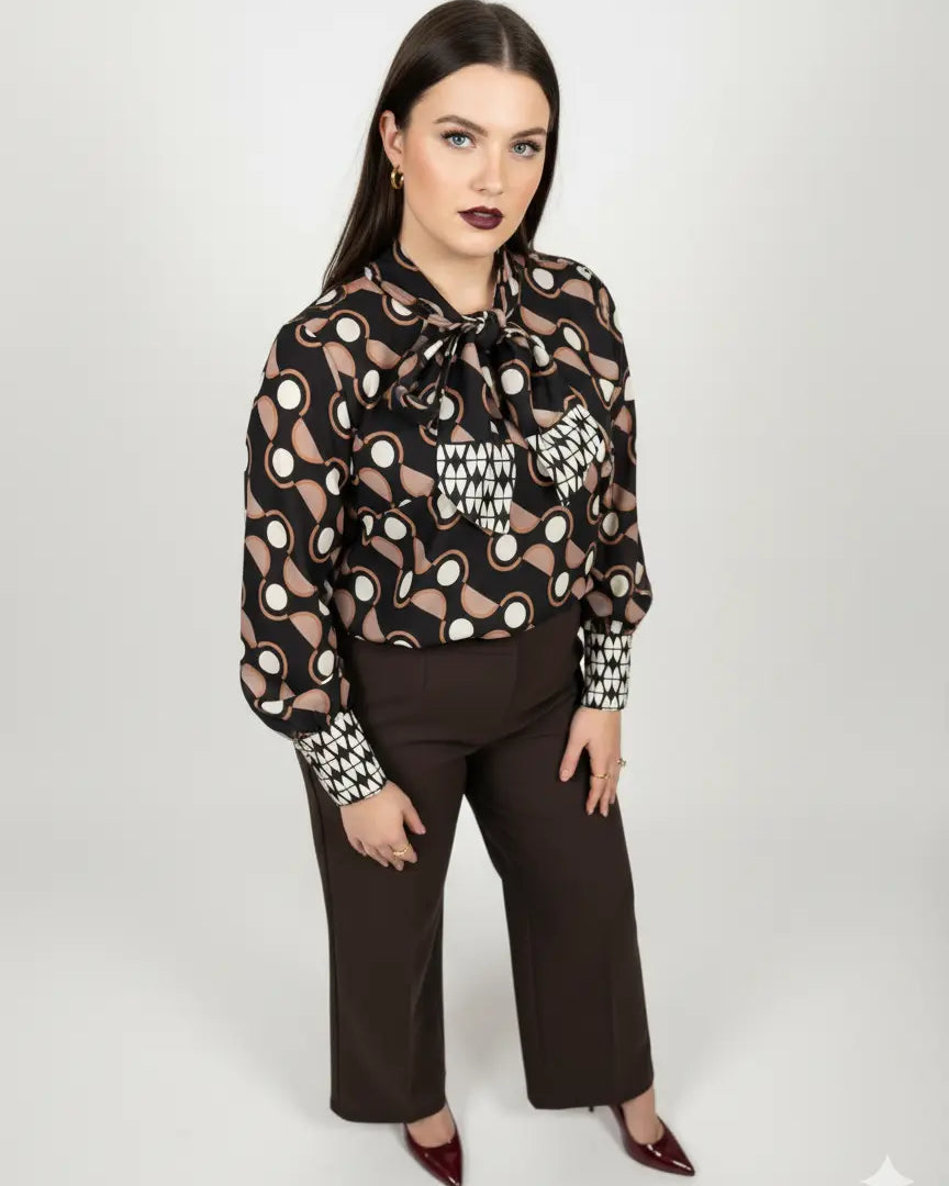 Completo con blusa fantasia e pantalone in tinta unita DORABELLA PIU'