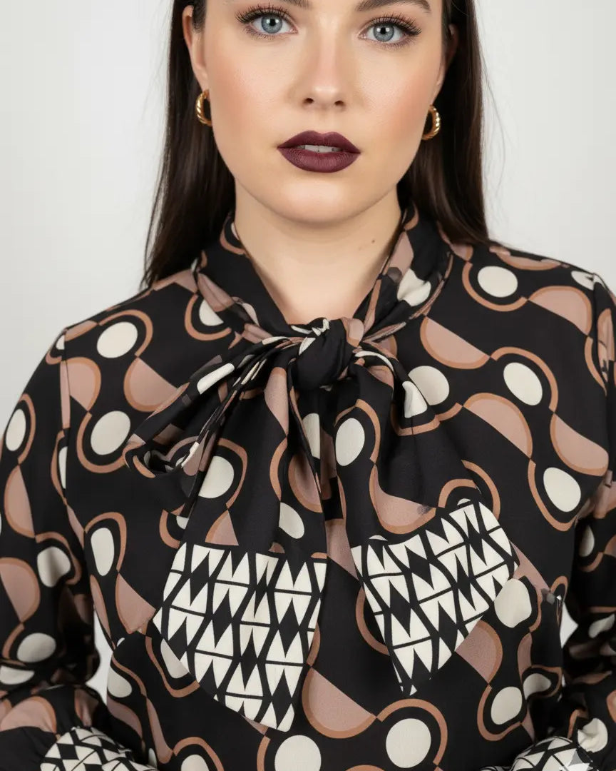 Completo con blusa fantasia e pantalone in tinta unita DORABELLA PIU'