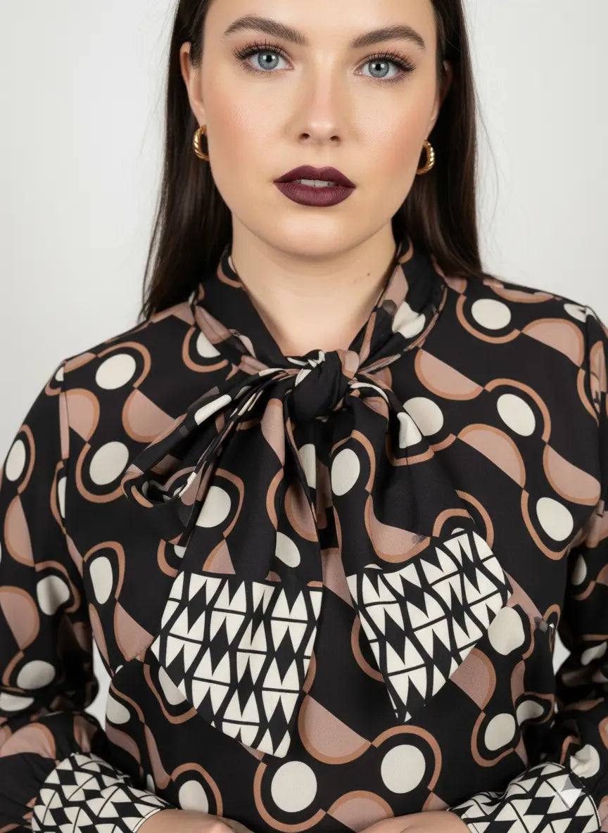 Completo con blusa fantasia e pantalone in tinta unita DORABELLA PIU'