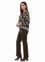 Completo con blusa girocollo fantasia e pantalone in tinta unita DORABELLA