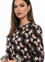 Completo con blusa girocollo fantasia e pantalone in tinta unita DORABELLA