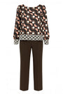Completo con blusa girocollo fantasia e pantalone in tinta unita DORABELLA