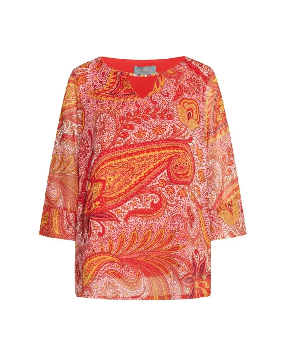 Completo con blusa in georgette con fantasia cashmere e pantalone in cady tinta unita PAPAVERO DORABELLA