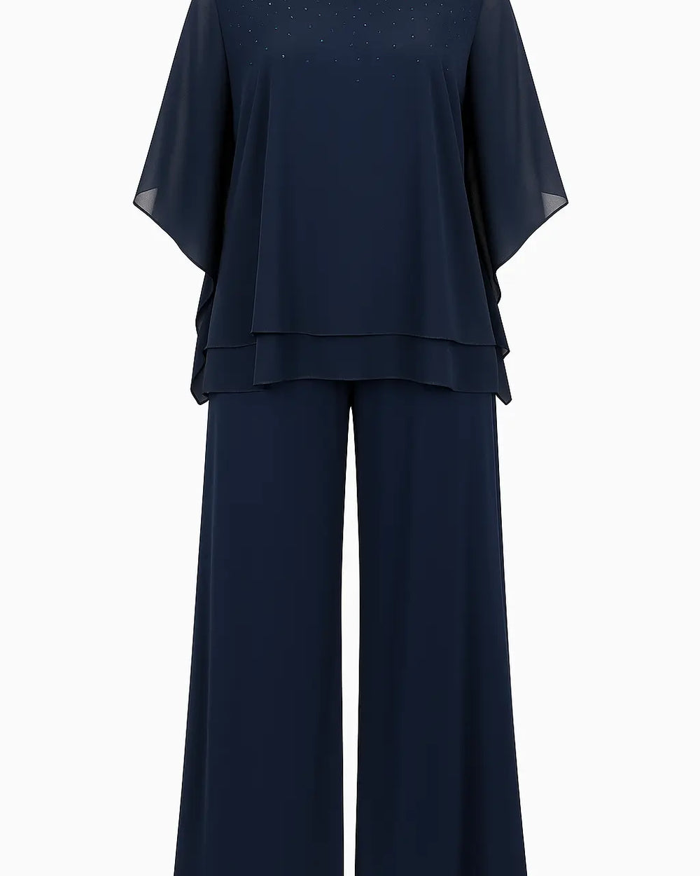 Completo con blusa kimono in georgette con strass e pantaloni a palazzo stretch DORABELLA PIU'