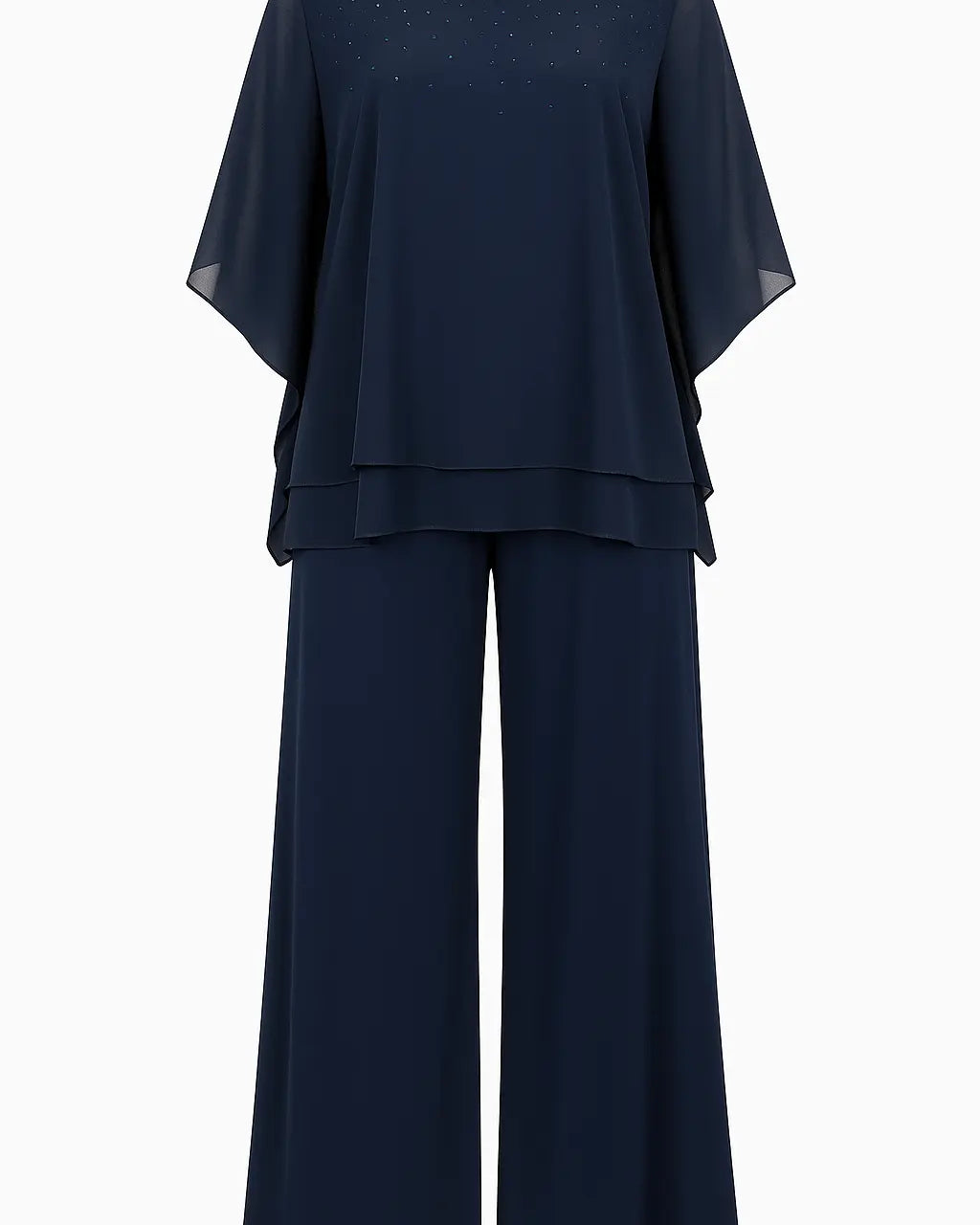 Completo con blusa kimono in georgette con strass e pantaloni a palazzo stretch DORABELLA PIU'