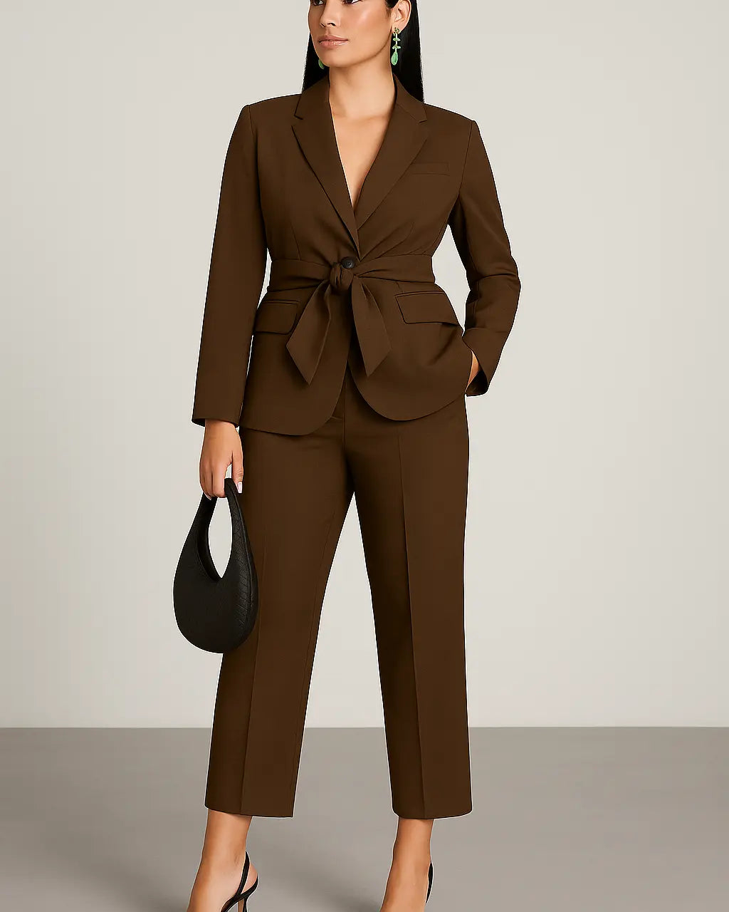 Completo con giacca collo sciallato e fusciacca e pantalone wide leg con bottone Unica by Dorabella