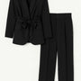 Completo con giacca collo sciallato e fusciacca e pantalone wide leg con bottone Unica by Dorabella Nero-Taglia-Unica-Fino-alla-46