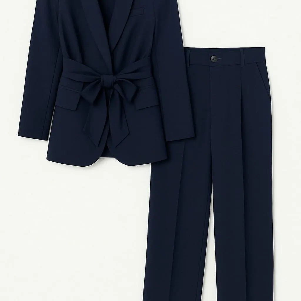 Completo con giacca collo sciallato e fusciacca e pantalone wide leg con bottone Unica by Dorabella Deep-Blue-Navy-Taglia-Unica-Fino-alla-46