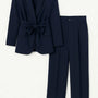 Completo con giacca collo sciallato e fusciacca e pantalone wide leg con bottone Unica by Dorabella Deep-Blue-Navy-Taglia-Unica-Fino-alla-46