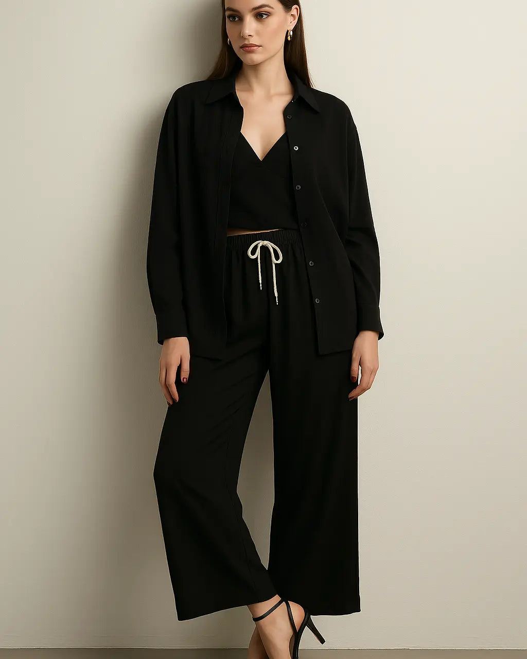 Completo con overshirt , top cropped e jogger palazzo con lacci Unica by Dorabella