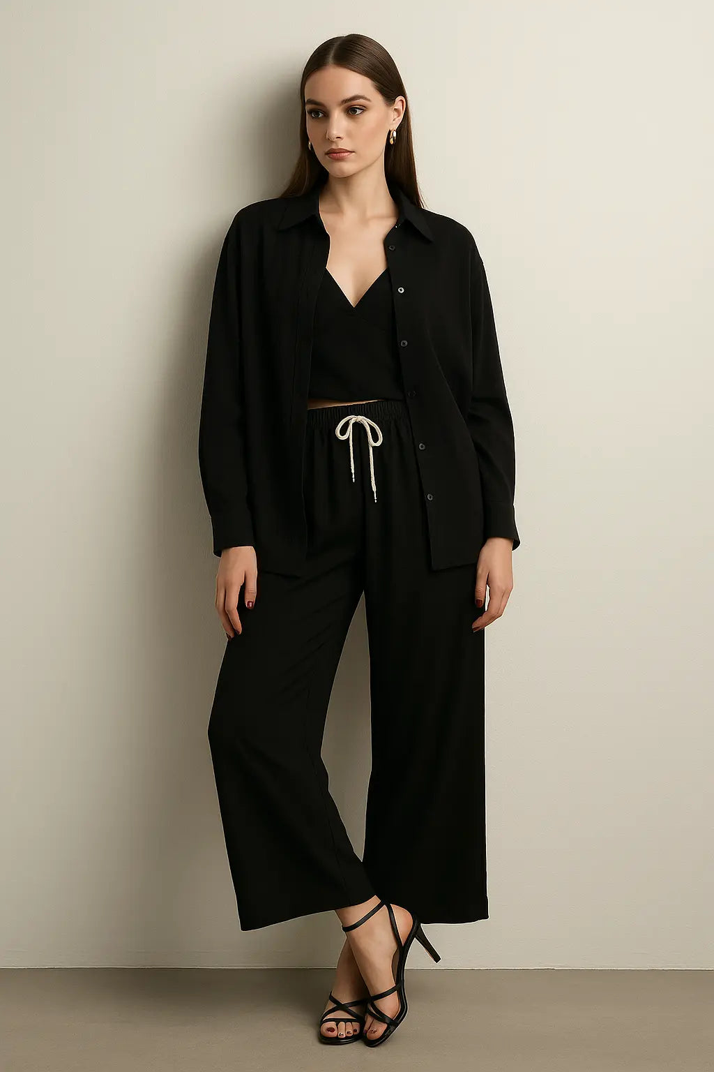 Completo con overshirt , top cropped e jogger palazzo con lacci Unica by Dorabella