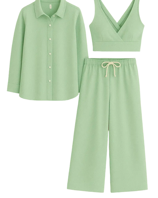 Completo con overshirt , top cropped e jogger palazzo con lacci Unica by Dorabella Aloe-Taglia-Unica-Curvy-fino-alla-54