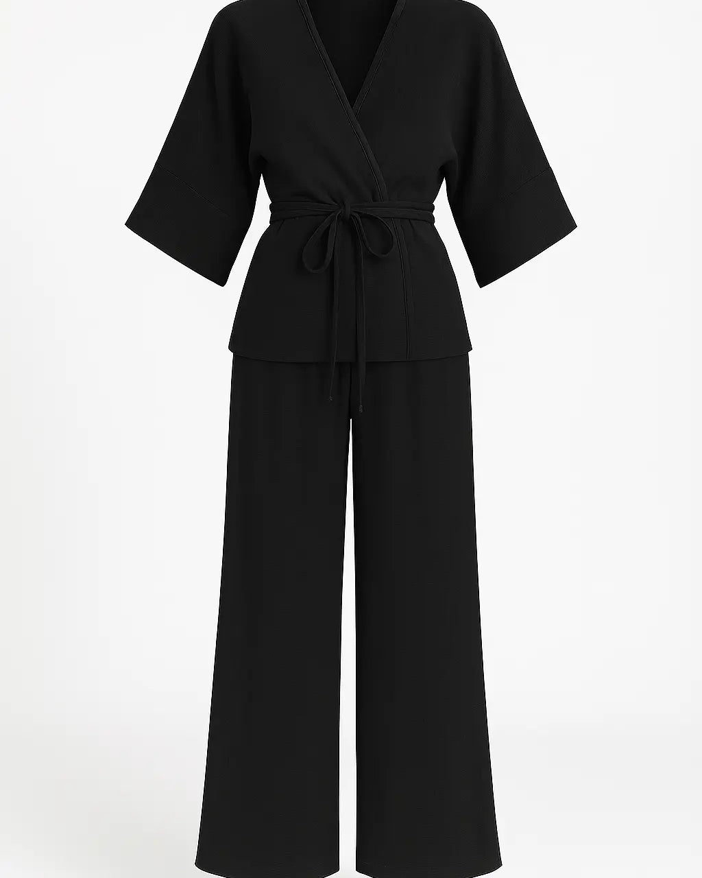 Completo con spolvero kimono con laccetto in vita e pantaloni jogger a palazzo Unica by Dorabella