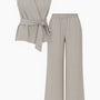 Completo con top scollo a v incrociato con lacci laterali e jogger a palazzo Unica by Dorabella Tortora-Taglia-Unica-Fino-alla-46