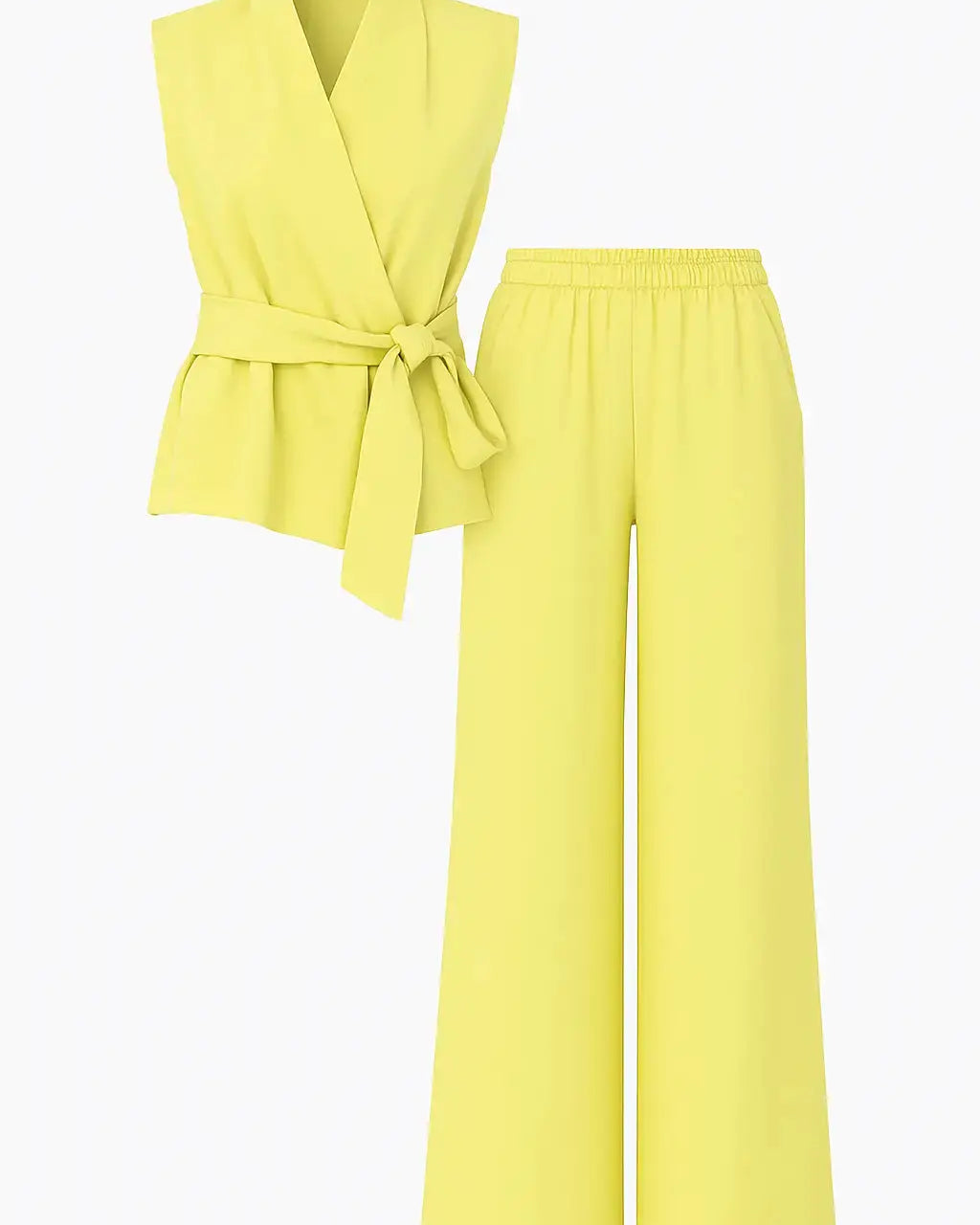 Completo con top scollo a v incrociato con lacci laterali e jogger a palazzo Unica by Dorabella Giallo-Taglia-Unica-Fino-alla-46