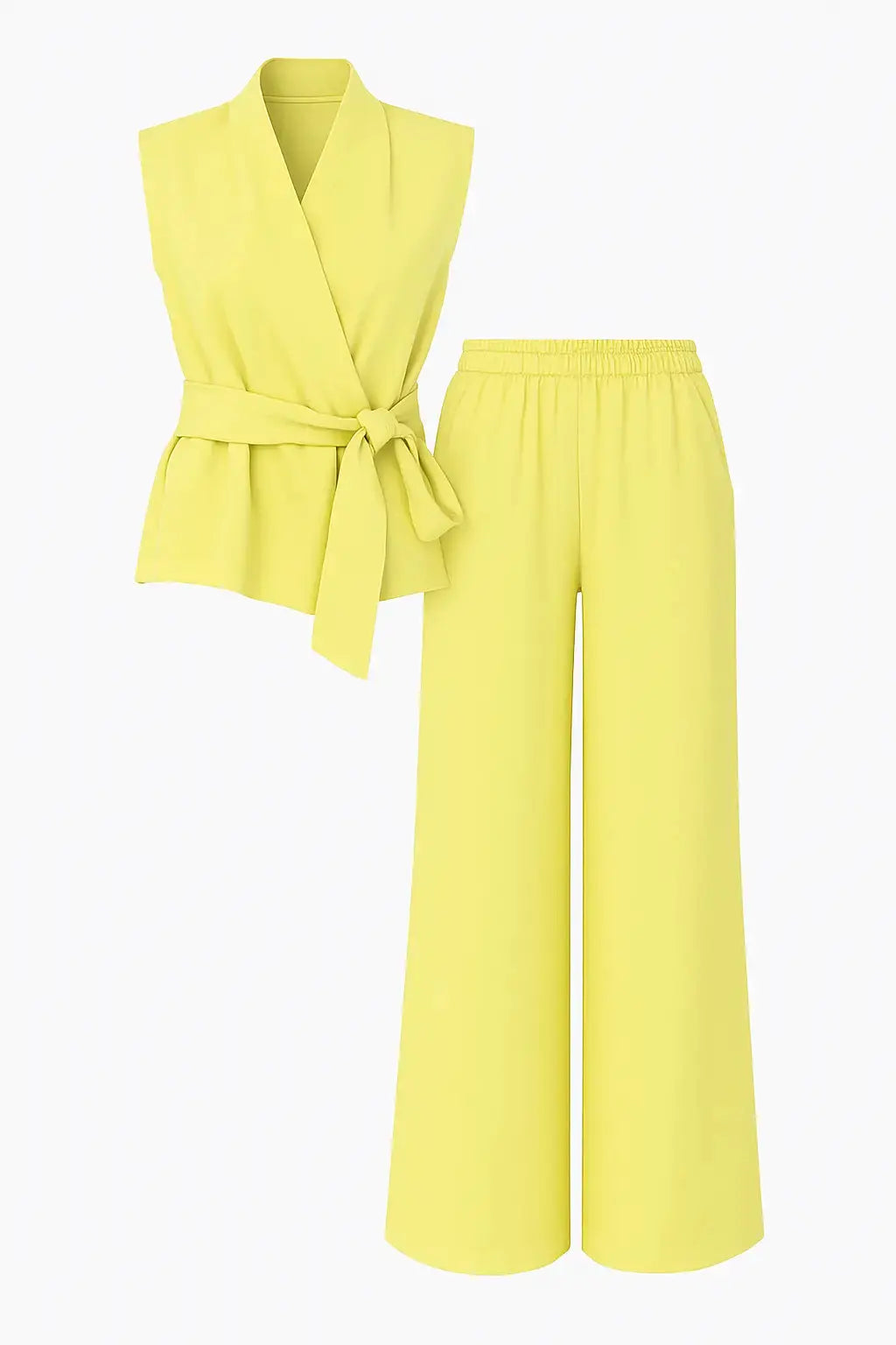 Completo con top scollo a v incrociato con lacci laterali e jogger a palazzo Unica by Dorabella Giallo-Taglia-Unica-Fino-alla-46