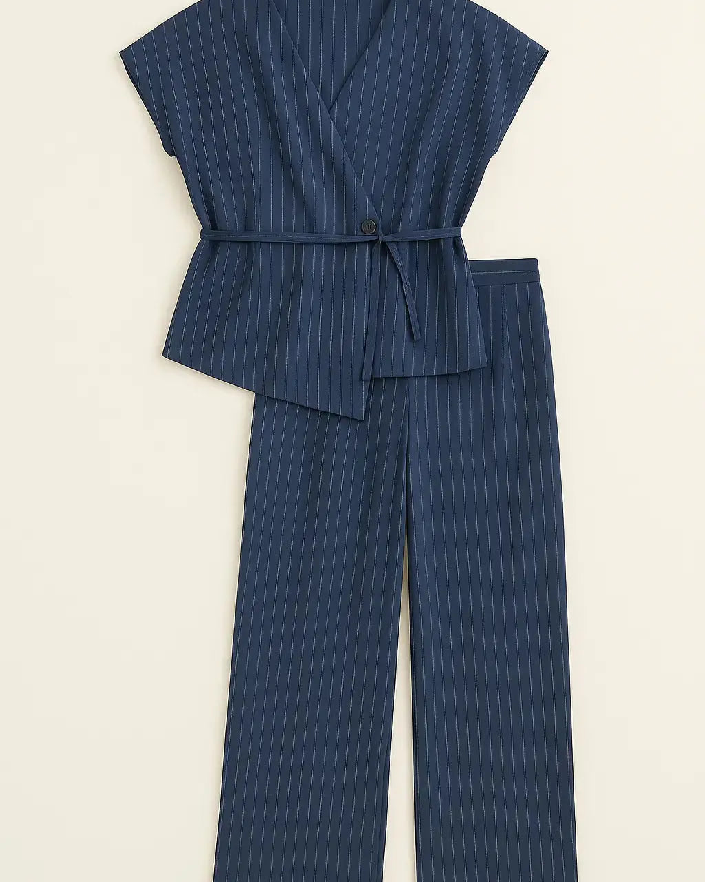 Completo gessato con gilet corto con  fusciacca e pantaloni wide leg Unica by Dorabella