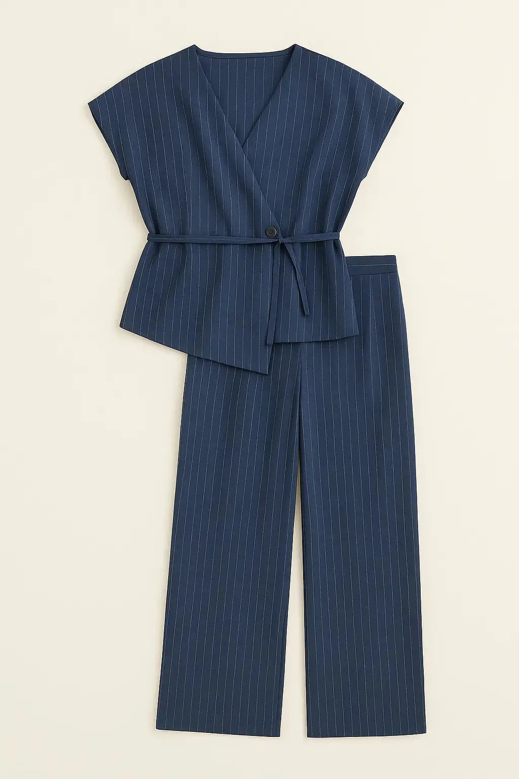 Completo gessato con gilet corto con  fusciacca e pantaloni wide leg Unica by Dorabella