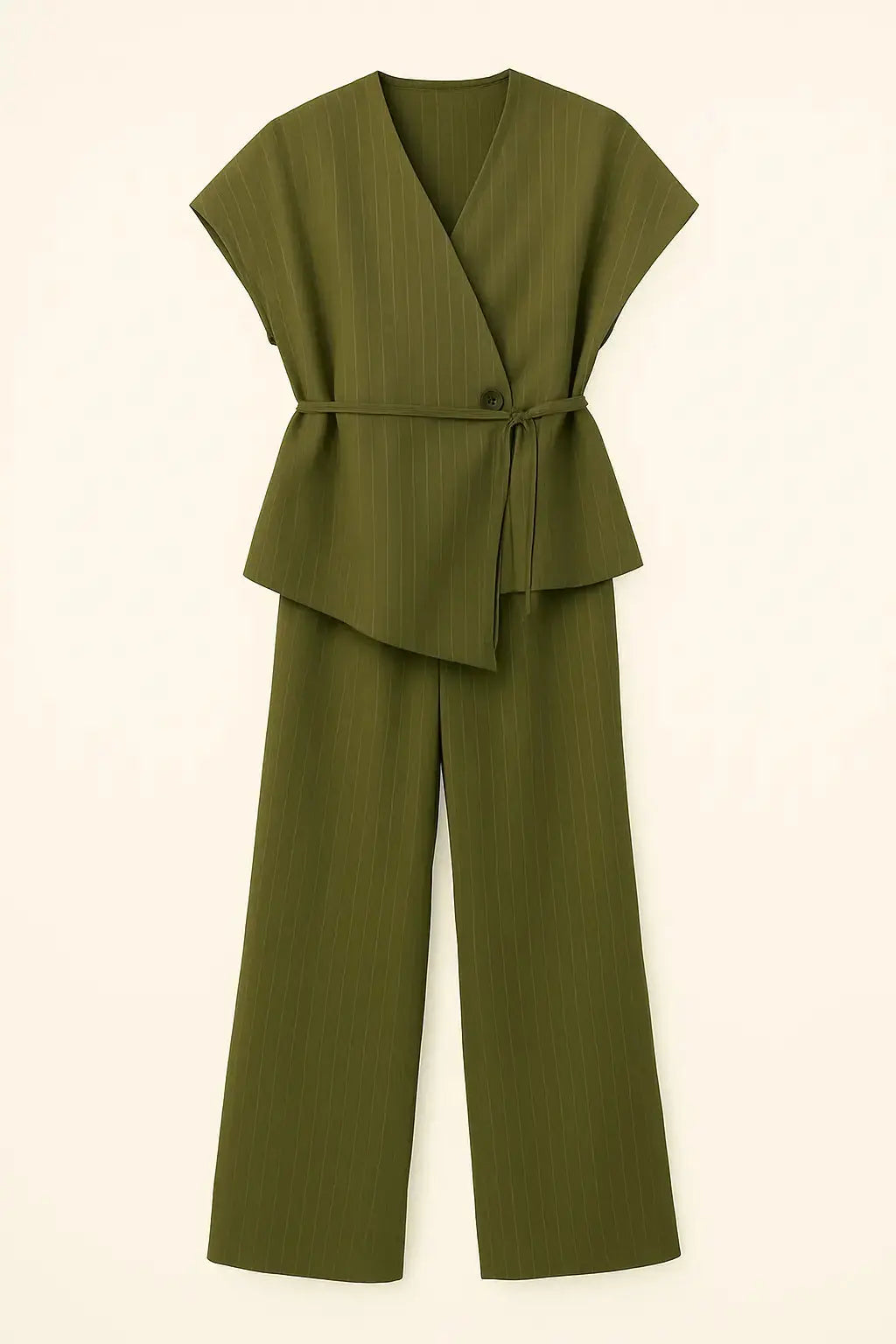 Completo gessato con gilet corto con  fusciacca e pantaloni wide leg Unica by Dorabella