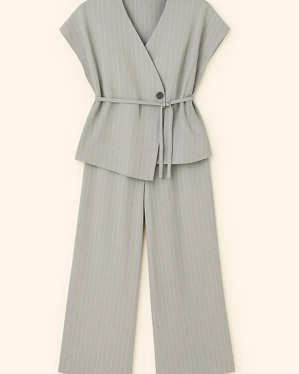 Completo gessato con gilet corto con  fusciacca e pantaloni wide leg Unica by Dorabella