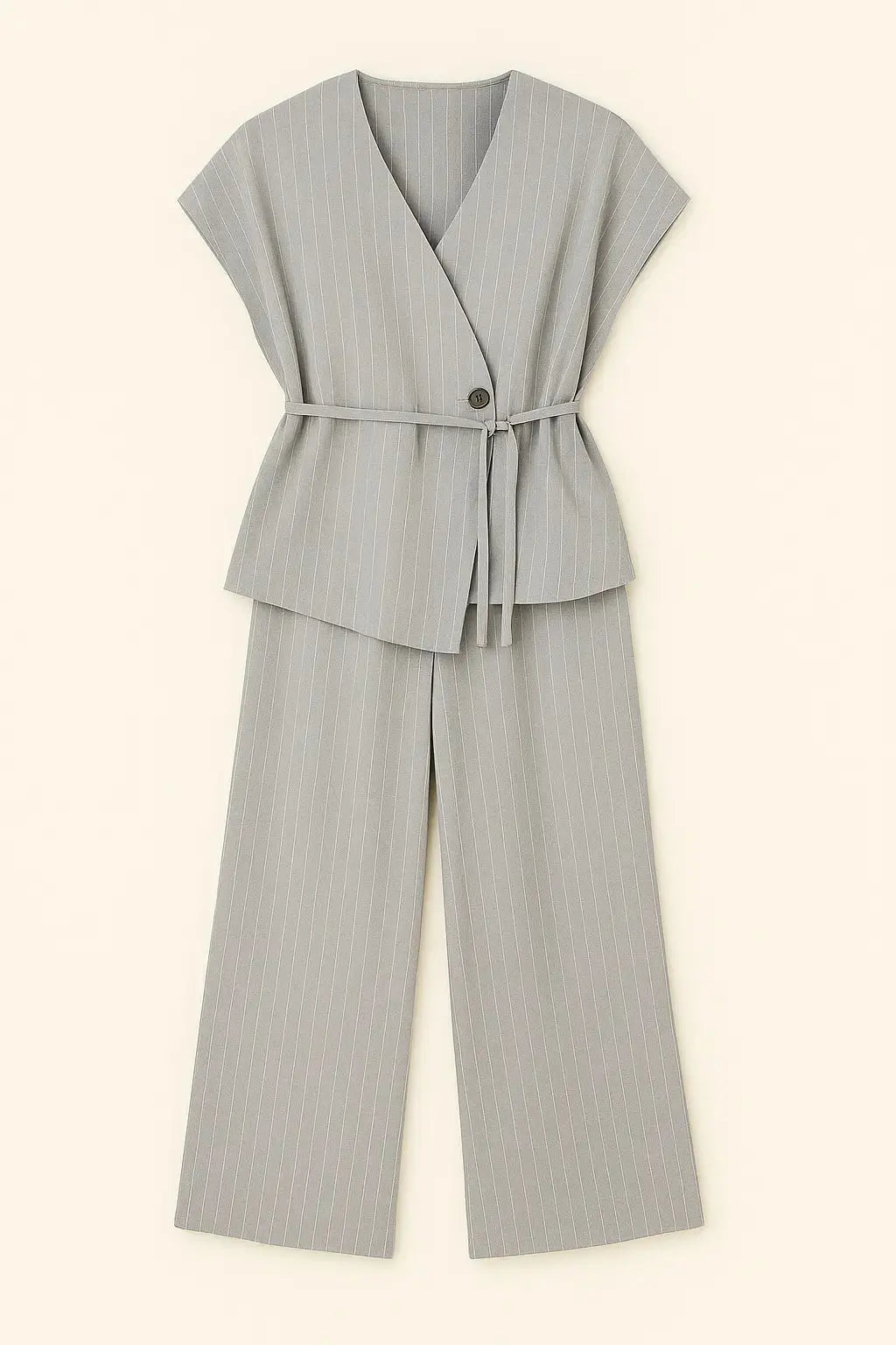 Completo gessato con gilet corto con  fusciacca e pantaloni wide leg Unica by Dorabella