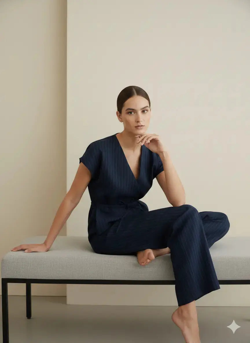 Completo gessato con gilet corto con  fusciacca e pantaloni wide leg Unica by Dorabella