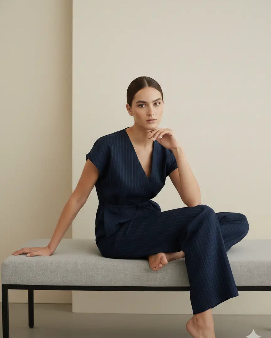 Completo gessato con gilet corto con  fusciacca e pantaloni wide leg Unica by Dorabella