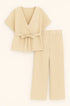 Completo gessato con gilet corto con  fusciacca e pantaloni wide leg Unica by Dorabella Beige-Taglia-Unica-Fino-alla-46