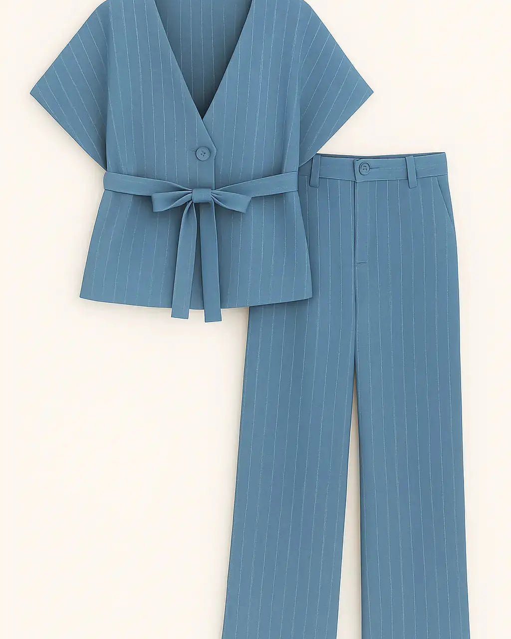 Completo gessato con gilet corto con  fusciacca e pantaloni wide leg Unica by Dorabella Denim-Taglia-Unica-Fino-alla-46