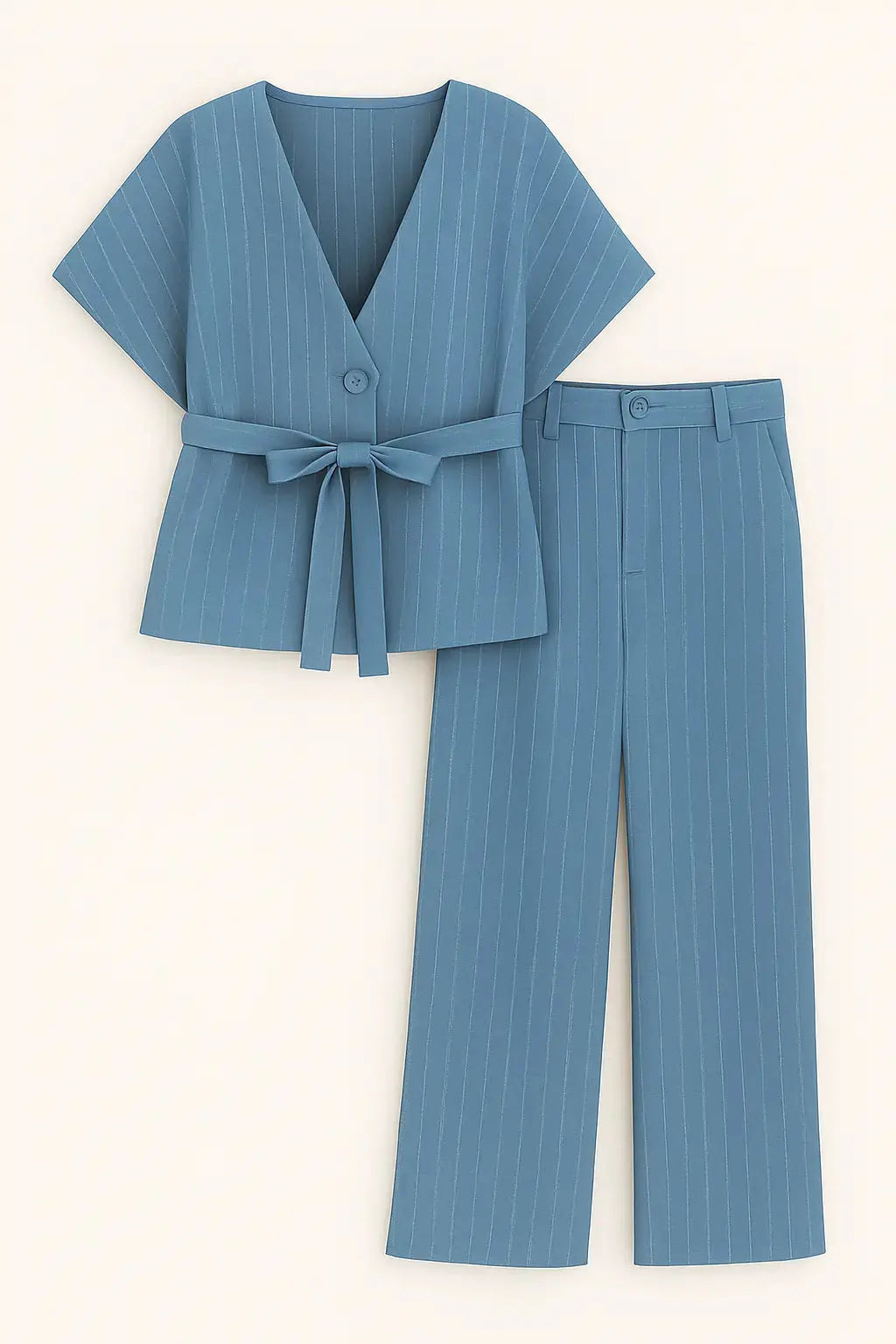 Completo gessato con gilet corto con  fusciacca e pantaloni wide leg Unica by Dorabella Denim-Taglia-Unica-Fino-alla-46