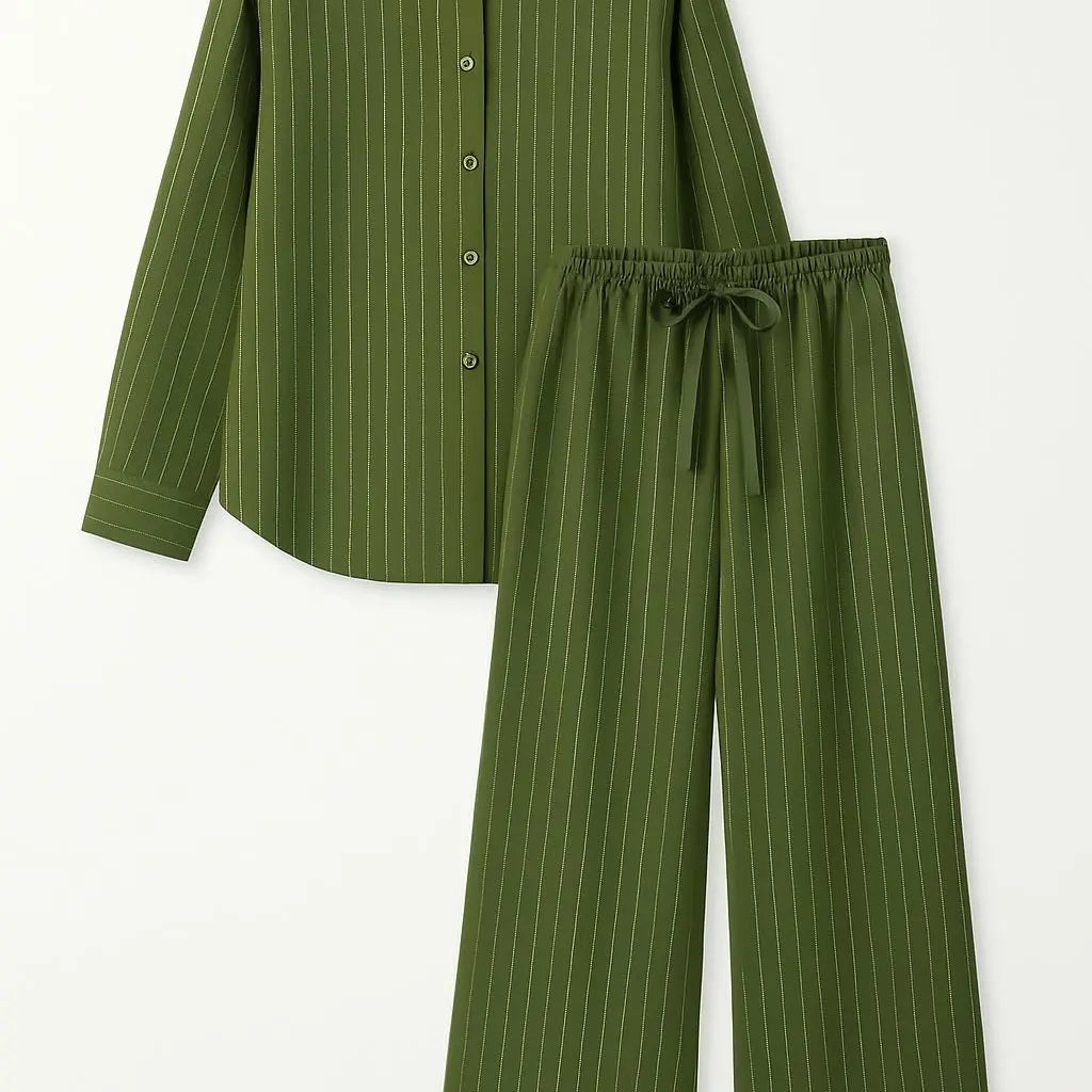 Completo gessato con over-shirt e jogger a palazzo Unica by Dorabella Verde-bottiglia-Taglia-Unica-Curvy-fino-alla-54