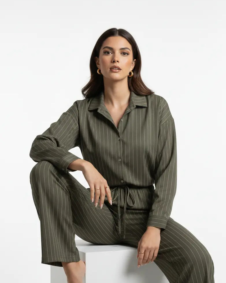 Completo gessato con over-shirt e jogger a palazzo oversize Unica by Dorabella