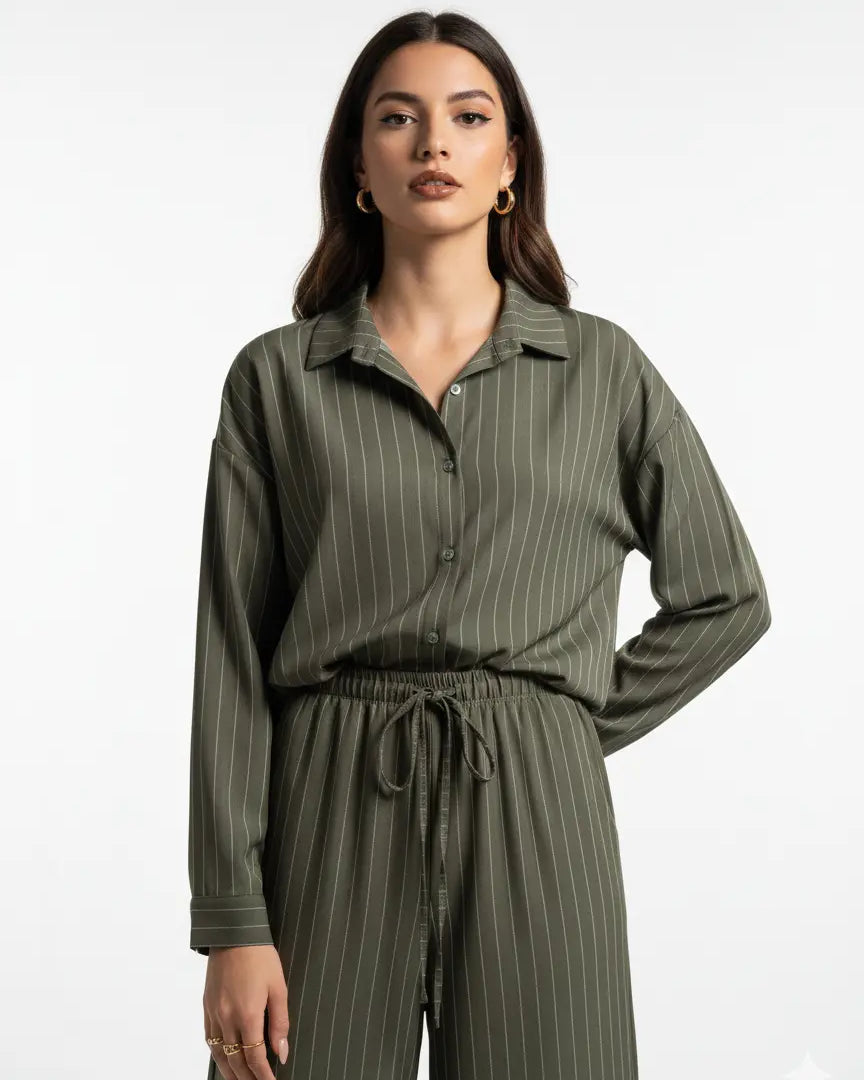 Completo gessato con over-shirt e jogger a palazzo oversize Unica by Dorabella